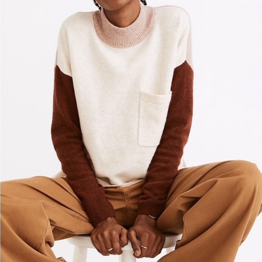 Madewell Redmond Mockneck Pocket Color Block Wool Sweater, XXS